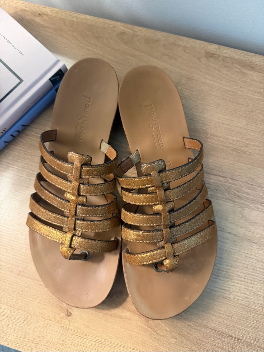 Paul Green Women's Bronze Metallic Multi-Strap Slide Sandals
